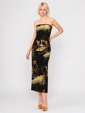 Zara Hieronymus Bosch Ship of Fools Mesh Midi Dress XS Art Print